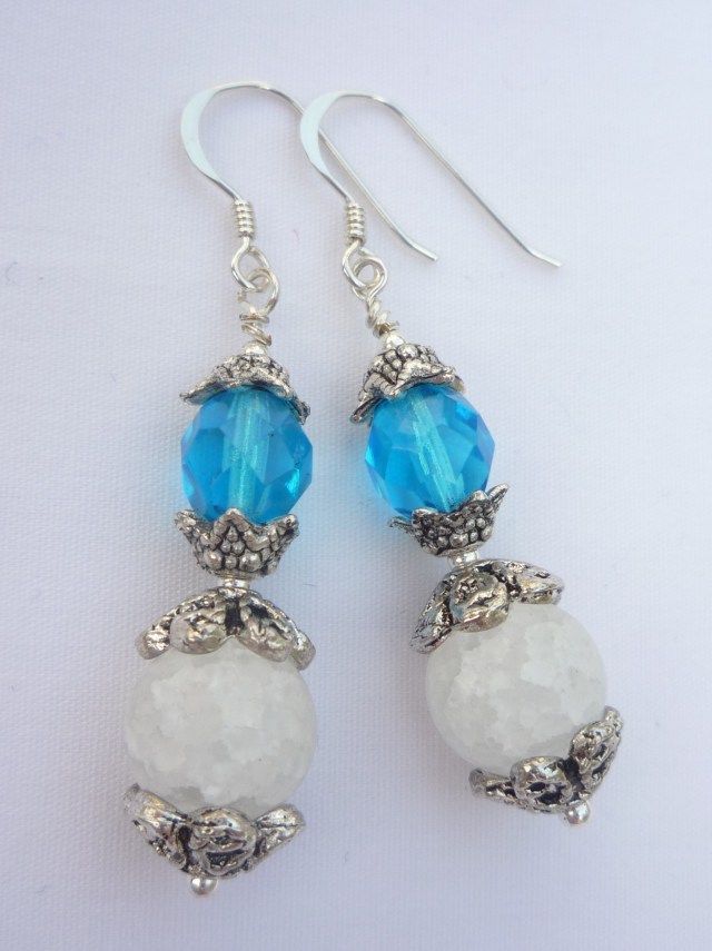 Crackled glass and crystal earrings