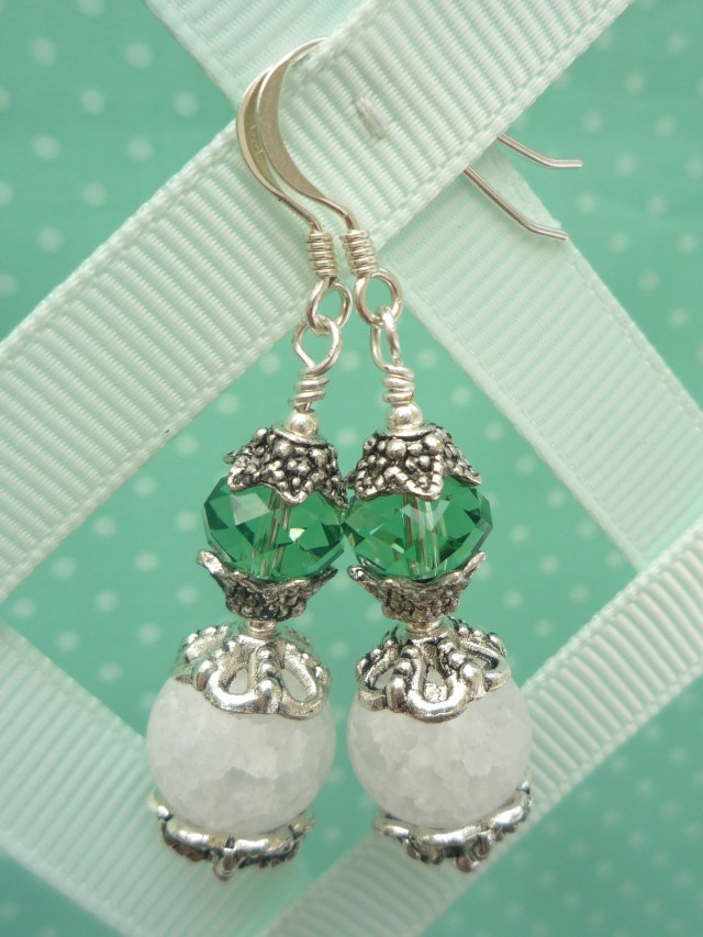 Crackled glass and Swarovski crystal earrings